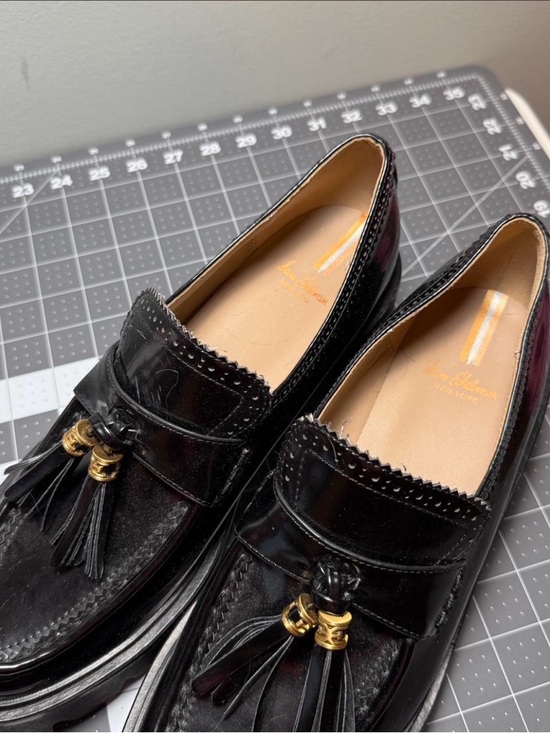 Sam Edelman Black Patent Tassel Loafers with Gold Accent - Picture 2 of 4